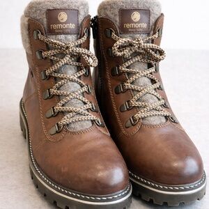 Remonte TEX Waterproof Leather Winter Boots Brown Wool Lined Hiking size 6.5